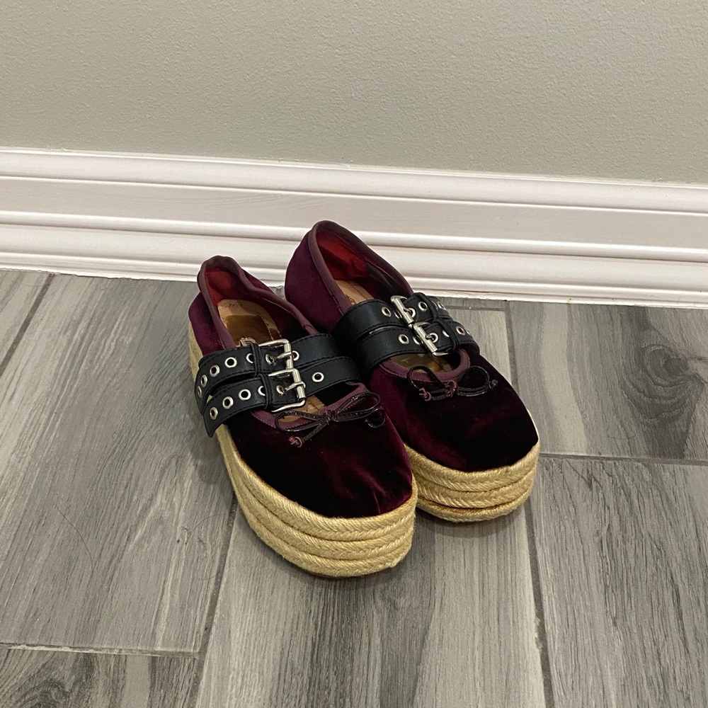 Miu Miu Burgundy Velvet Espadrilles with Black Strap
